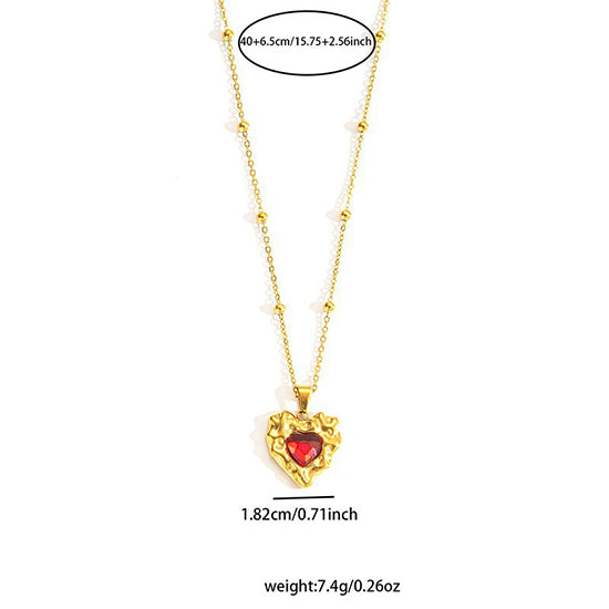 Gold Necklace With Emerald Green And Red Gemstone