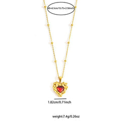 Gold Necklace With Emerald Green And Red Gemstone