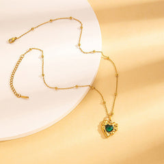 Gold Necklace With Emerald Green And Red Gemstone